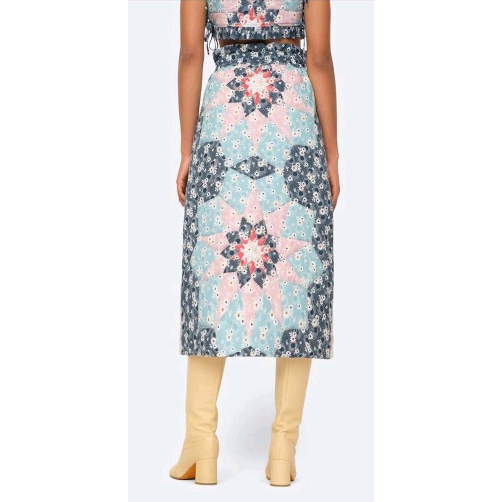 Sea New York Talia Quilted Midi Skirt Womens Medium A-Line 100% Cotton Patchwork - Picture 13 of 13